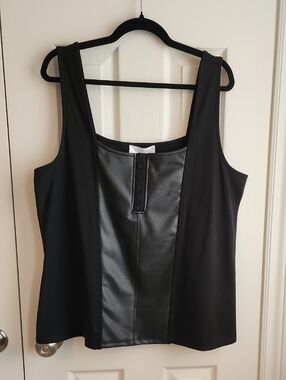 Addition Elle Black Faux-Leather Panel Tank Top 3XL